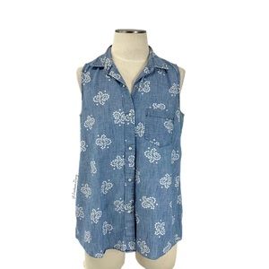 Gap- Sleeveless Chambray Paisley Print Small